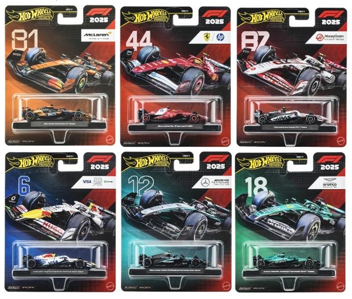 画像: 【仮予約】PRE-ORDER - 2025 HW FORMULA 1 【"FORMULA 1" レース Lアソートメント(8個入り)】マクラーレン(#81)/スクーデリア・フェラーリ HP (#44)/マネーグラム・ハース(#87)/ビザ・キャッシュアップ レーシングブルズ(#6)/メルセデス-AMG ペトロナス(#12)/アストンマーティン アラムコ(#18)(2026年8月下旬入荷予定）