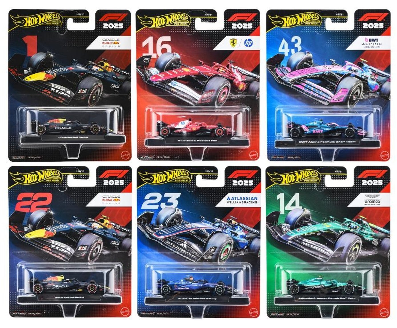 画像1: 【仮予約】PRE-ORDER - 2025 HW FORMULA 1 【"FORMULA 1" レース Mアソートメント(8個入り)】オラクル レッドブル・レーシング (#1)/スクーデリア・フェラーリ HP (#16)/BWT アルピーヌ フォーミュラ 1 チーム (#43)/オラクル レッドブル・レーシング (#22)/アトラシアン ウィリアムズ レーシング (#23)/アストンマーティン アラムコ フォーミュラ 1 チーム (#14)(2026年10月末頃入荷予定）
