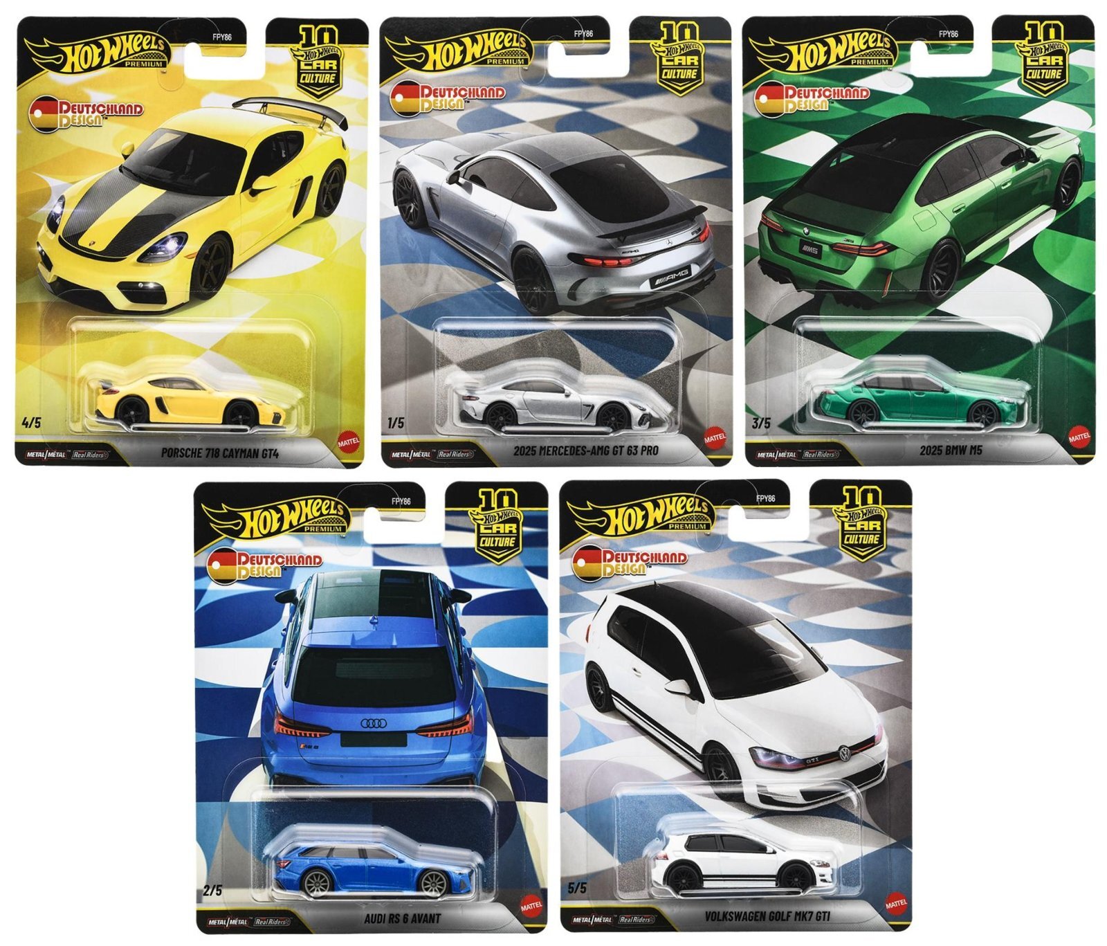 画像1: 【仮予約】PRE-ORDER - 2026 HW CAR CULTURE 【ドイチュラント デザイン - 5種セット】ポルシェ 718 ケイマン GT4/2025 メルセデス-AMG GT 63 プロ/2025 BMW M5/アウディ RS 6 アバント/フォルクスワーゲン ゴルフ MK7 GTI(2026年12月上旬入荷予定）